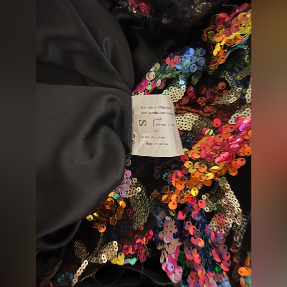 SOLD!!! Size Small Sequin Floral Colorful Dress Halter Top Black Shiny - Picture 11 of 12